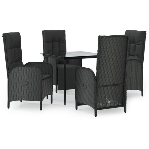  5-dijelni vrtni blagovaonski set s jastucima od poliratana crni Crna Dužina stola 80 cm Slike