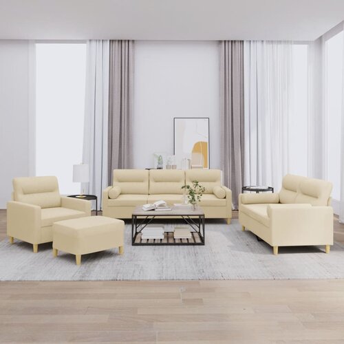  4-dijelni set sofa s jastucima krem od tkanine Cijene
