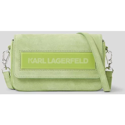 Karl Lagerfeld Usnjena torbica ICON K SM FLAP SHB SUEDE zelena barva