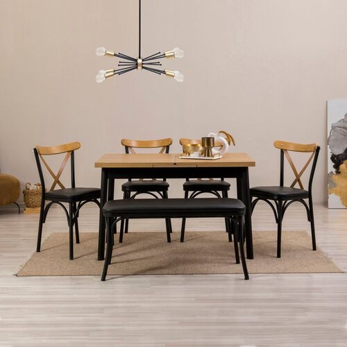 Hanah home Oliver Açl.Karina-Black Black Extendable Dining Table & Chairs Set (6 Pieces) Cene