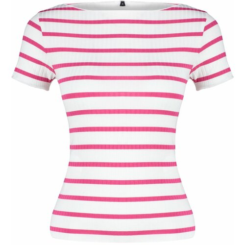 Trendyol Fuchsia Striped Boat Rock Ribbed Stretch Knitted Blouse Cene
