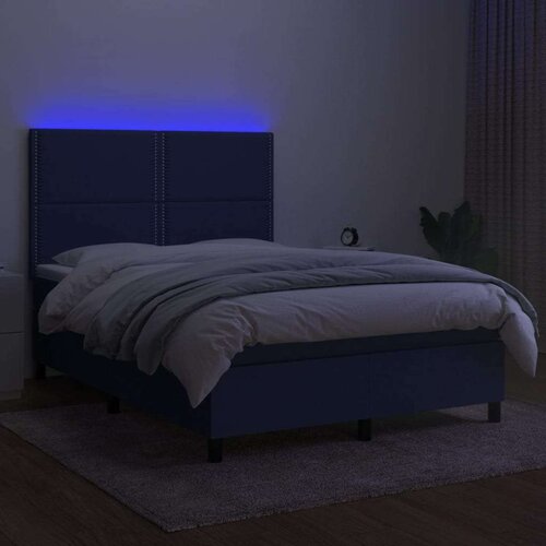  Krevet box spring s madracem LED plavi 140x200 cm od tkanine Slike