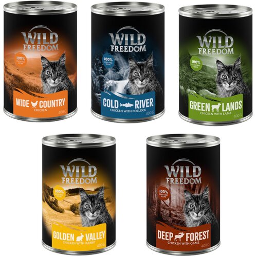 Wild Freedom Mije&amp;scaron;ano probno pakiranje: Adult - 6 x 400 g (2 x piletina, 1x losos, 1x janjetina, 1x kunić, 1x divljač) Slike