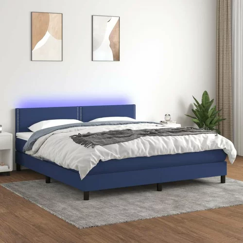  Box spring postelja z vzmetnico LED modra 160x200 cm blago, (20901718)