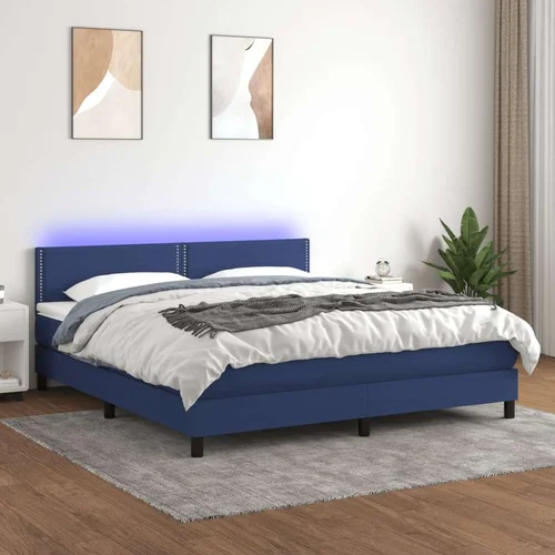  Krevet box spring s madracem LED plavi 160x200 cm od tkanine