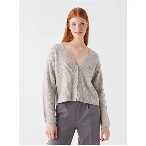 LC Waikiki V-Neck Straight Long Sleeve Crop Women's Knitwear Cardigan