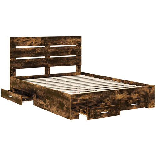 Krevetna konstrukcija s ladicama Dimljeni hrast 150 x 200 cm Smeđa 203 x 153 x 100 cm Slike