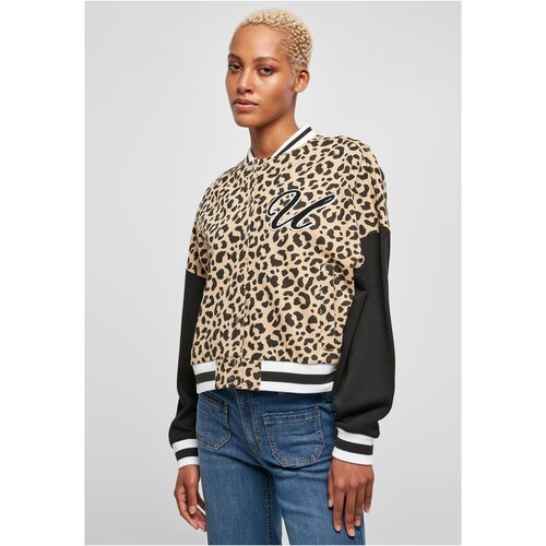 UC Curvy Ladies AOP Oversized College Sweat Jacket unionbeigeleo/black Slike