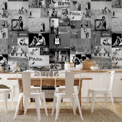  Tapeta - Banksy - grey collage 50x1000 Vodootporna Cene