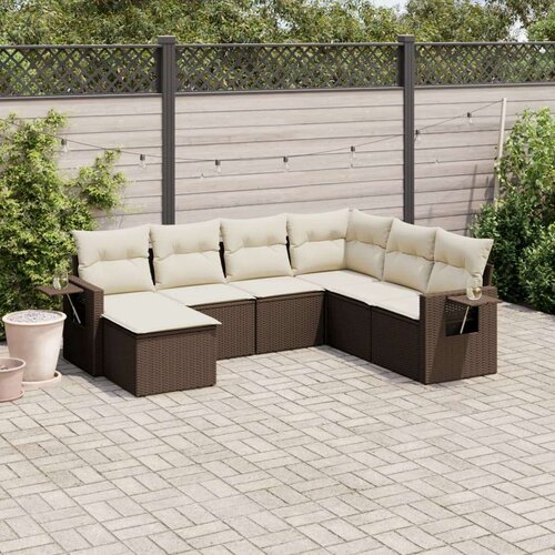 vidaXL 7-dijelni set vrtnih sofa od poliratana s jastucima smeđi Cijene