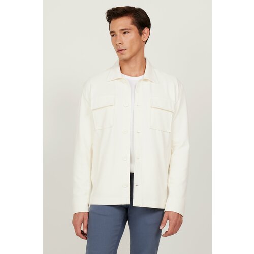 AC&Co / Altınyıldız Classics Men's Ecru Oversize Fit Wide Cut Classic Collar Cotton Patterned Shirt Jacket Cene