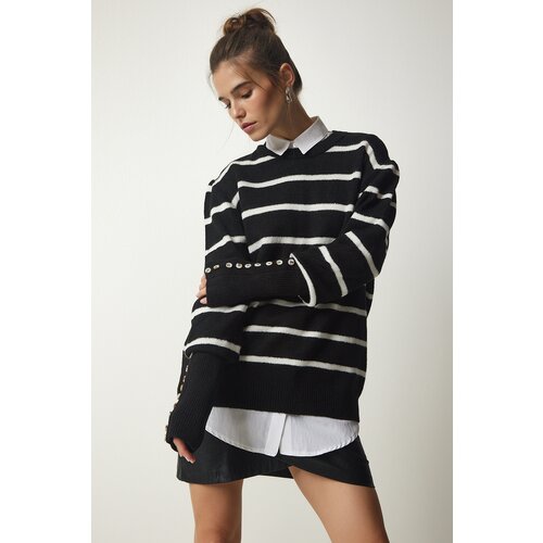 Happiness İstanbul Women's Black Striped Knitwear Sweater Slike