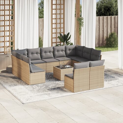 VidaXL 12-dijelni set vrtnih sofa od poliratana s jastucima bež Slike