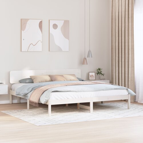 VidaXL Posteljni okvir z glavo Bela 180x200 cm Trden borov les Slike