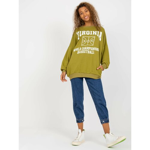 Fashion Hunters Olive loose sweatshirt with a print and long sleeves Slike