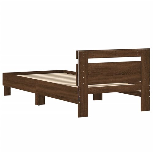  Okvir za krevet s uzglavljem i LED svjetlima boja smeđeg hrasta Smeđa 90 x 190 cm Slike