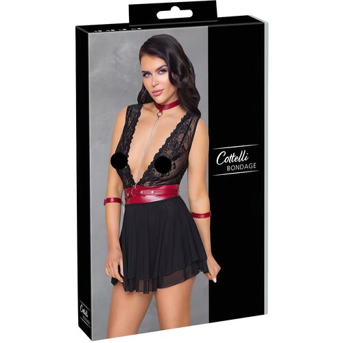 Cottelli Bondage - čipkasta babydoll s trakom za vrat (črna) Cene