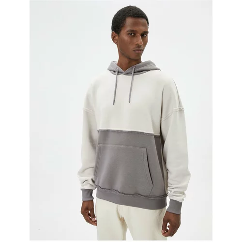 Koton Oversize Hooded Sweatshirt with Stitching Detail, Kangaroo Pocket, Color Block