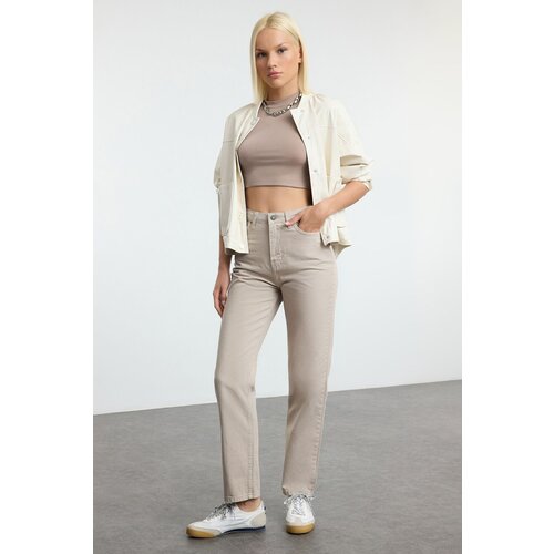 Trendyol Beige Straight Fit Woven Trousers Slike