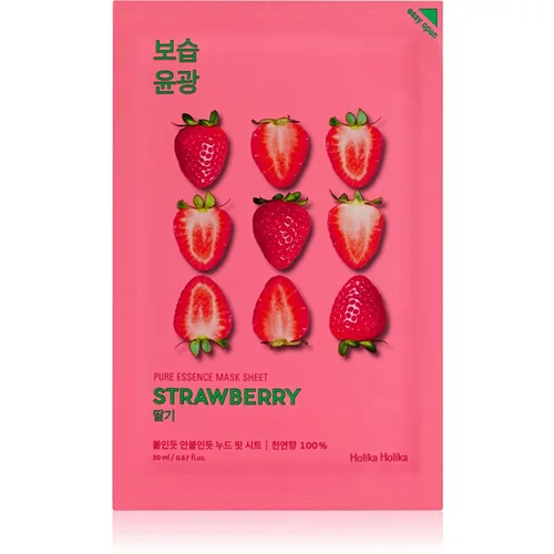 Holika Holika Pure Essence Strawberry sheet maska za blistav ten za ujednačenu boju tena 23 ml
