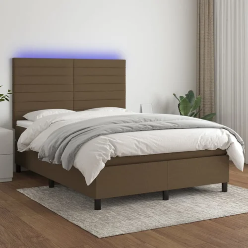 The Living Store Box spring postelja z vzmetnico LED temno rjava 140x200cm blago - Box Spring Postelja, (21517068)