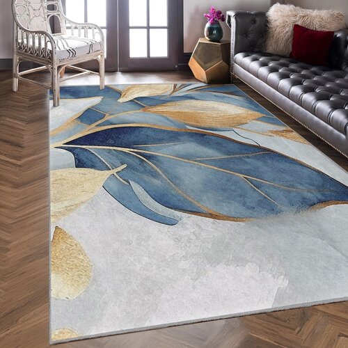 Mila Home modra/zlata pralna preproga 160x230 cm golden leaves &amp;ndash; Slike