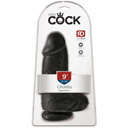 King Cock 9 Chubby - pripenjalni, testisni dildo (23 cm) - črn