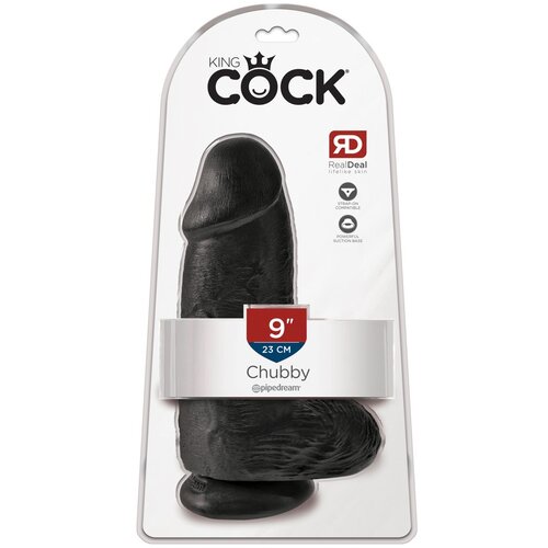 King Cock 9 Chubby - vakuumska ča&amp;scaron;ica, testikularni dildo (23 cm) - crni Slike