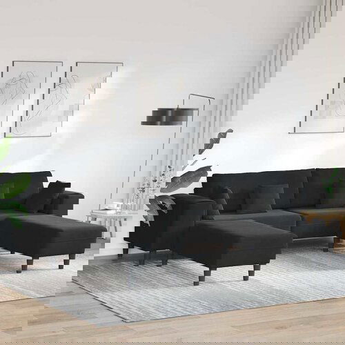 vidaXL Žametni kavč z blazino 3 pcs Črna 208 cm Žamet Cene