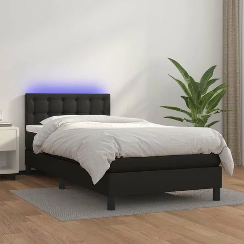  Box spring postelja z vzmetnico LED črn 100x200 cm umetno usnje, (20726460)