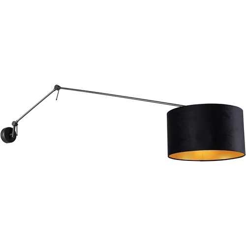 QAZQA Stenska svetilka črna z velur senčnikom črna 35 cm nastavljiva - Blitz