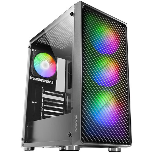 TACENS Mars Gaming MC-F Black, ATX Gaming Semitower, Full Tempered Glass Window, Metal-Mesh Front, 4x 120mm ARGB Fans Cene
