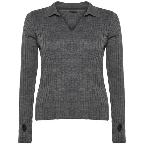 Trendyol Curve Plus Size Sweater - Gray - Fitted Cene