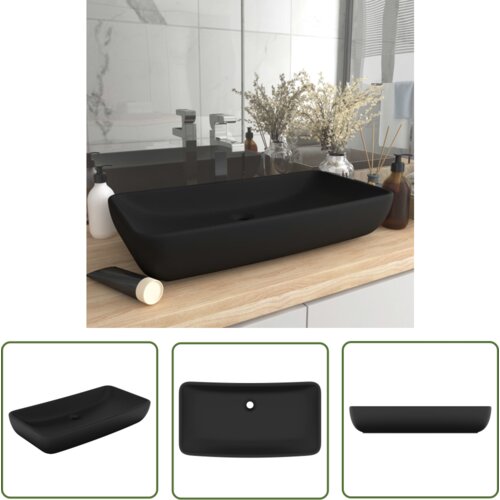 The Living Store Razko&amp;scaron;en umivalnik pravokoten mat črn 71x38 cm keramičen - Razko&amp;scaron;en Umivalnik, (21744870) Slike
