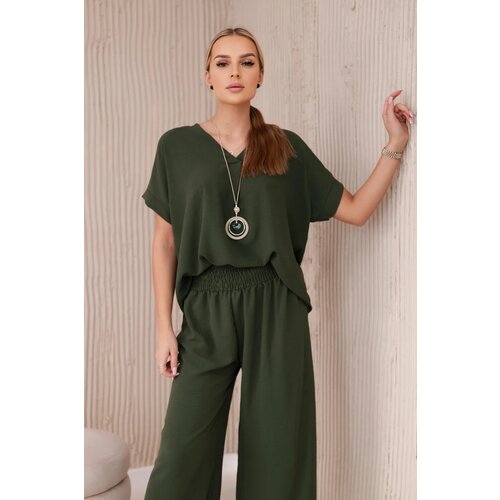Kesi Włoski Set with necklace blouse + pants khaki Cene