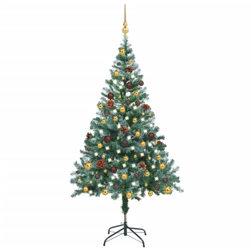 vidaXL božićno drvce LED s mrazom, kuglicama i šiškama 150 cm
