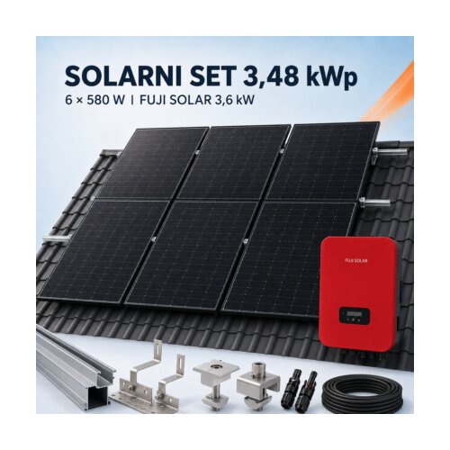  Solarni set 3,6 kW &ndash; Tongwei 3,48 kWp + Fuji Solar &ndash; krov s crijepom Cijene