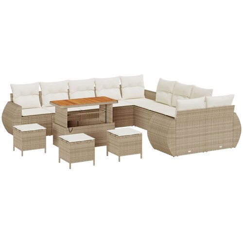 vidaXL 14-Dijelni Vrtni Sofa Set s Jastučićima Bež Poli Ratan Akacija, 4-Dijelni Vrtni Set za Jelo s Jastučićima Bež Poli Ratan Akacija Cijene