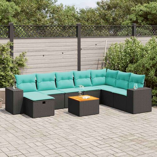  Vrtna garnitura - 9-dijelni set vrtnih sofa s jastucima crni od poliratana - Crna sa spremi&scaron;tem 1 Cijene