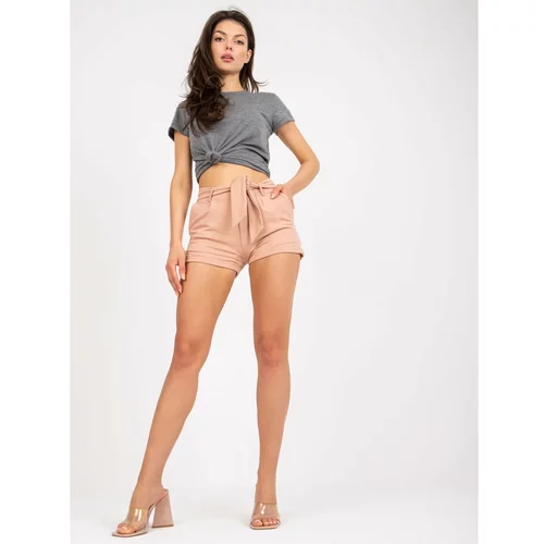 Fashion Hunters Beige casual shorts with cotton and RUE PARIS binding