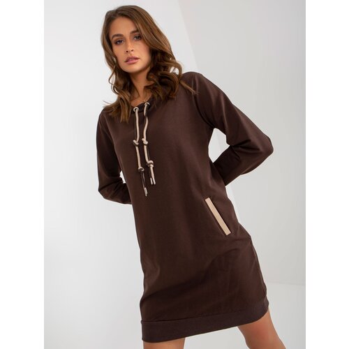 Fashion Hunters Basic dark brown sweatshirt mini dress made of cotton Slike