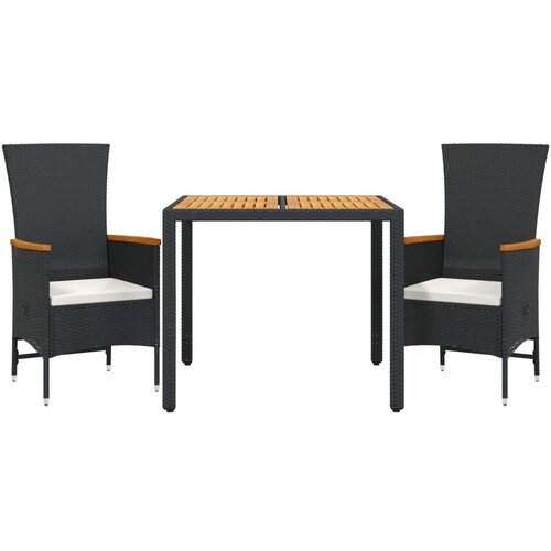  3-dijelni vrtni blagovaonski set s jastucima od poliratana crni Crna Dužina stola 90 cm Slike