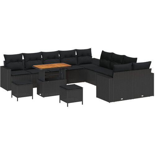 vidaXL 13-delni set vrtne sedežne garniture z blazinami, črna poli ratan akacija, 3-delni set vrtne jedilne garniture z blazinami, črna poli ratan akacija Cene