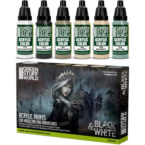 Green Stuff World Paint Set - BLACK n WHITE PAINT SET (Box x6) Slike