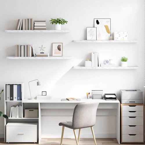  Polica na zidu Zidne 4 pcs Bijeli mramor 120 x 23,5 x 4 cm Slike