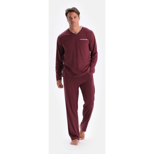 Dagi Burgundy V-Neck Long Sleeve Cotton Modal Pajamas Set Cene