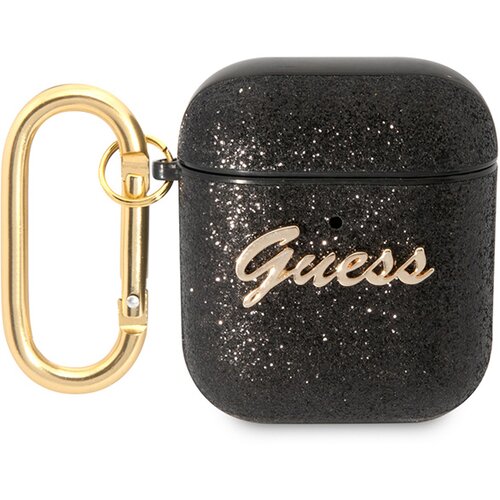  Maska za telefon Guess za Airpods 1/2 PU Glitter Flake crna (GUA2HGGSHK) Slike