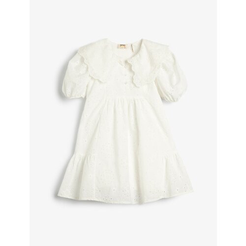 Koton Dress Wide Baby Collar Elastic Short Balloon Sleeve Cotton Slike