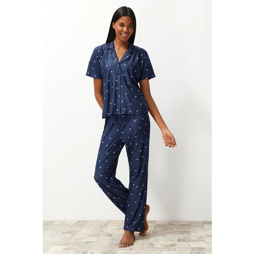 Trendyol Navy Blue Heart Knitted Pajamas Set