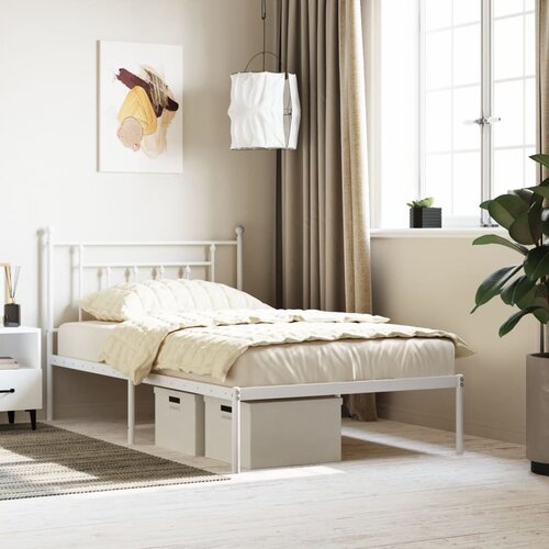 VidaXL Metalni okvir za krevet s uzglavljem bijeli 107x203 cm Slike
